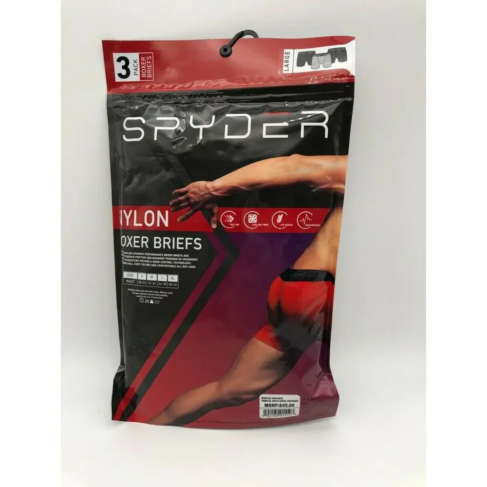 Spyder Men's Performance Nylon Boxer Briefs 3-pack Black/Grey Size L